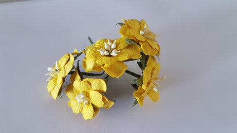 Handmade Mulberry Two Layered Paper Flowers - 5 Stems (3 cm) - Yellow