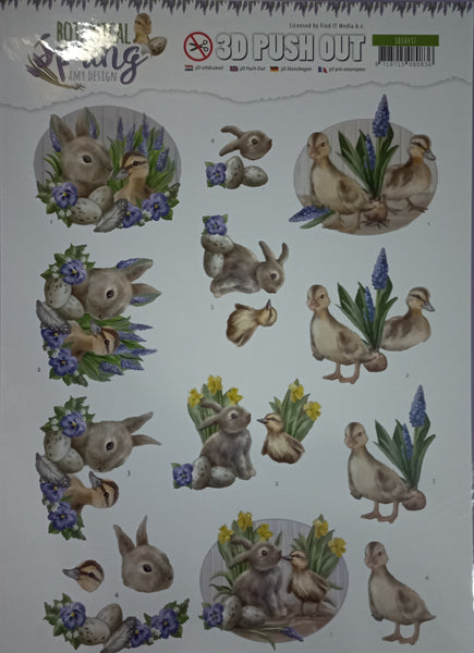 Precious Marieke - Botanical Spring A4 Decoupage Sheet, Ducks & Bunnies | Hobby Craft and Scrap