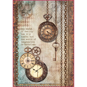 Stamperia Rice Paper Sheet A4 - Clockwise Clock & Keys