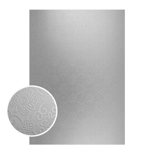 Mirror Foil Board - A4 Silver Damask (10pc - 210gsm)