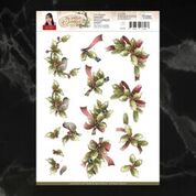 Precious Marieke The Nature of Christmas Holly Branches Decoupage A4 Sheet