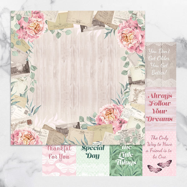 Paper - 12 x 12in Double Sided - Peaceful Peonies Sheet 8 (1pc)