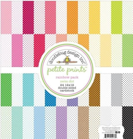 Doodlebug - Petite Swiss Dot Double-Sided Cardstock - Rainbow ( 12x 12) 12/Pk