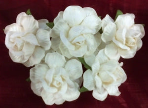 Handmade Mulberry Paper Flowers with Textured Petals - White - 5 Stems (4 cm)