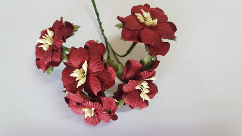 Handmade Mulberry Two Layered Paper Flowers - 5 Stems (3 cm) - Burgundy
