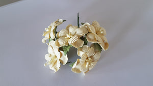 Handmade Mulberry Two Layered Paper Flowers - 5 Stems (3 cm) - Cream