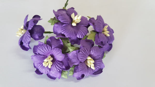 Handmade Mulberry Two Layered Paper Flowers - 5 Stems (3 cm) - Purple