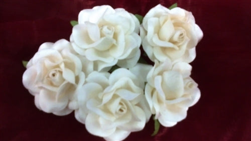 Handmade Mulberry Paper Flowers - 5 Stems (4 cm) - White