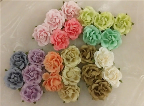Handmade Mulberry Paper Flowers Mixed Colours - Pastels - 25 Stems (4 cm)