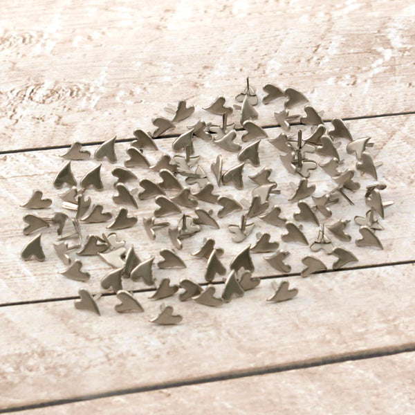 Paper Studs Primitive Heart Brushed Silver 100pk WH