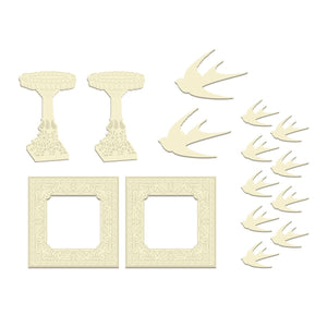 Rambling Rose - Wood shapes - birds / bird bath / frame WH