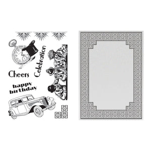 Ultimate Crafts - The Ritz - Cubic Celebration 5x7in Stamp and 5x7in Embossing Folder Set WH
