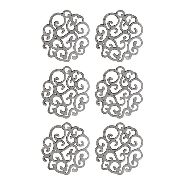 Ultimate Crafts - Bohemian Bouquet Swirled Doily Metal Charms (6pc) (22 x 24mm | 0.8 x 0.9in)