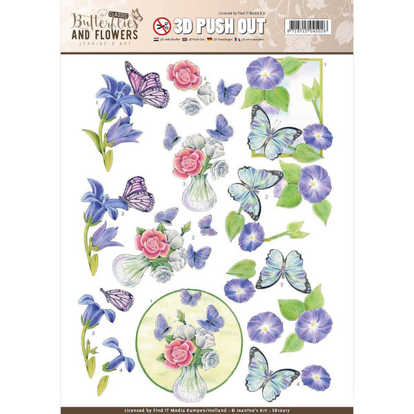 Find It Trading Jeanine's Art 3D Push Out - Butterflies and Flowers Butterflies on Blue Flowers
